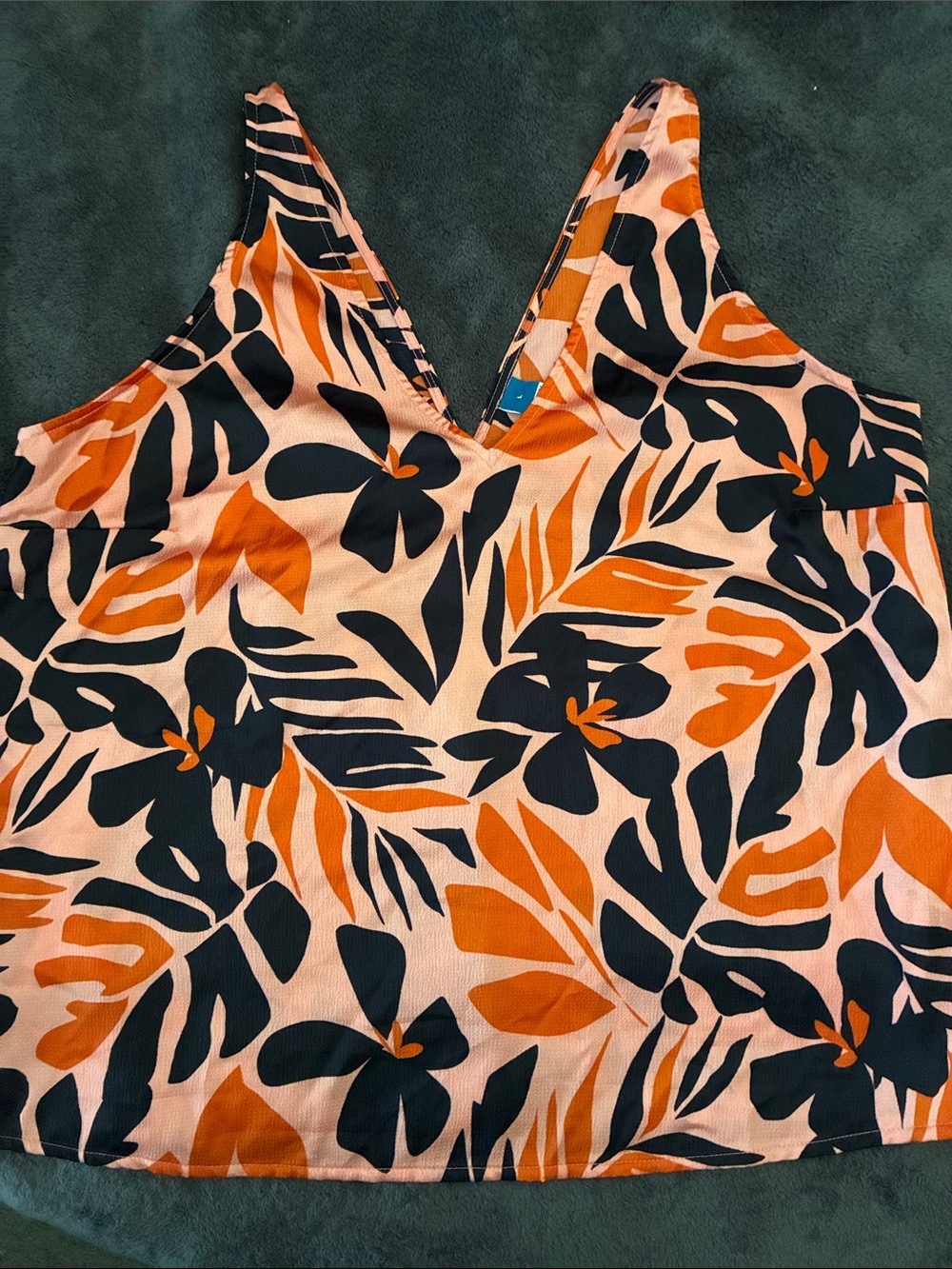 Old Navy Peach Floral V-Neck Tank Top with Orange and Black Print